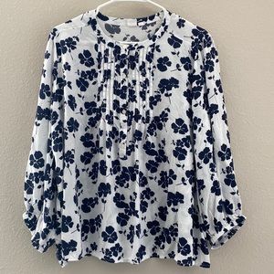 GAP Woman's Long Sleeve Navy/White Floral Blouse Size XXL